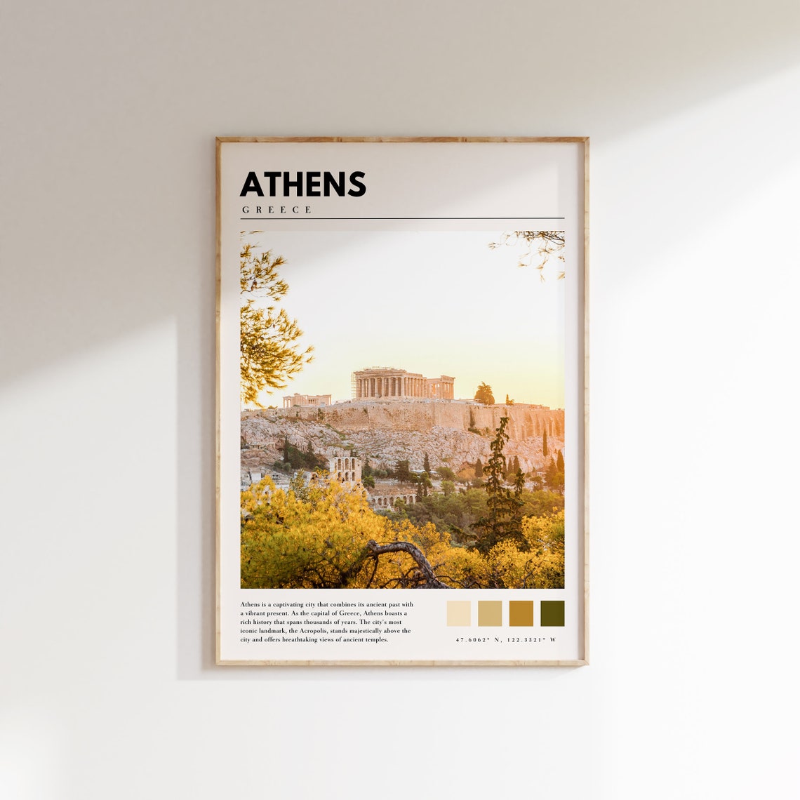 Athens Poster with Acropolis and Parthenon in Warm Golden Light