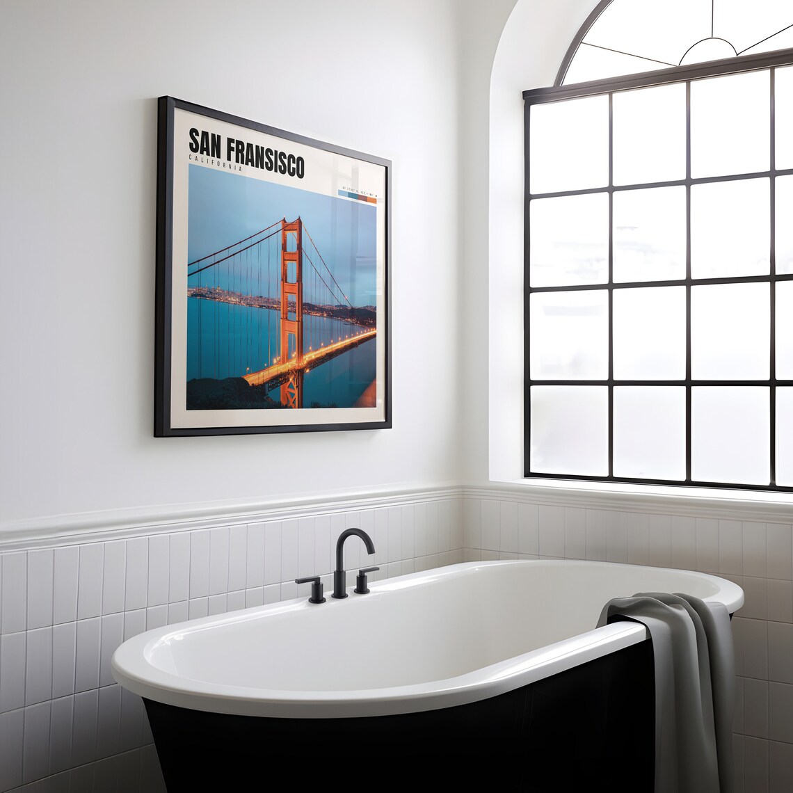 San Francisco Poster with Golden Gate Bridge Lit Up at Night View - Image 2