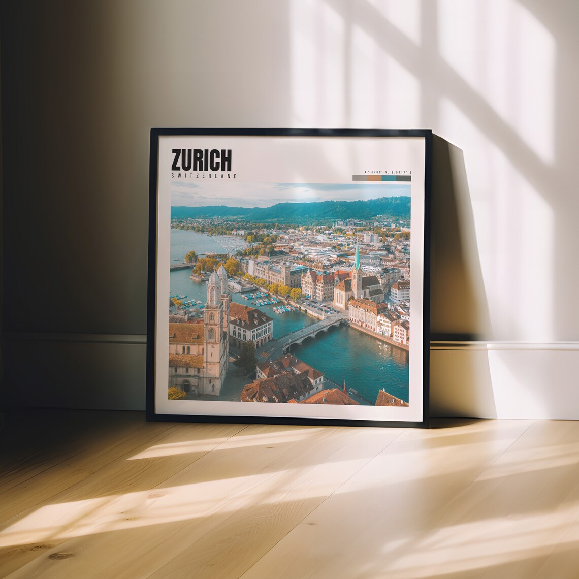 Zurich Switzerland Old Town Aerial Limmat River Churches Travel Poster - Image 3