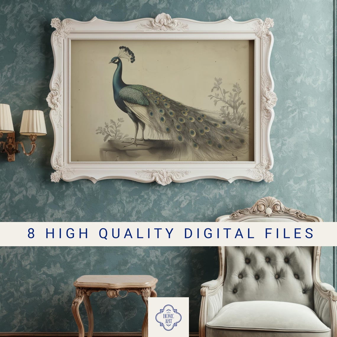 Peacock Profile Antique Bird Illustration Neutral Vintage Wall Art - Image 3