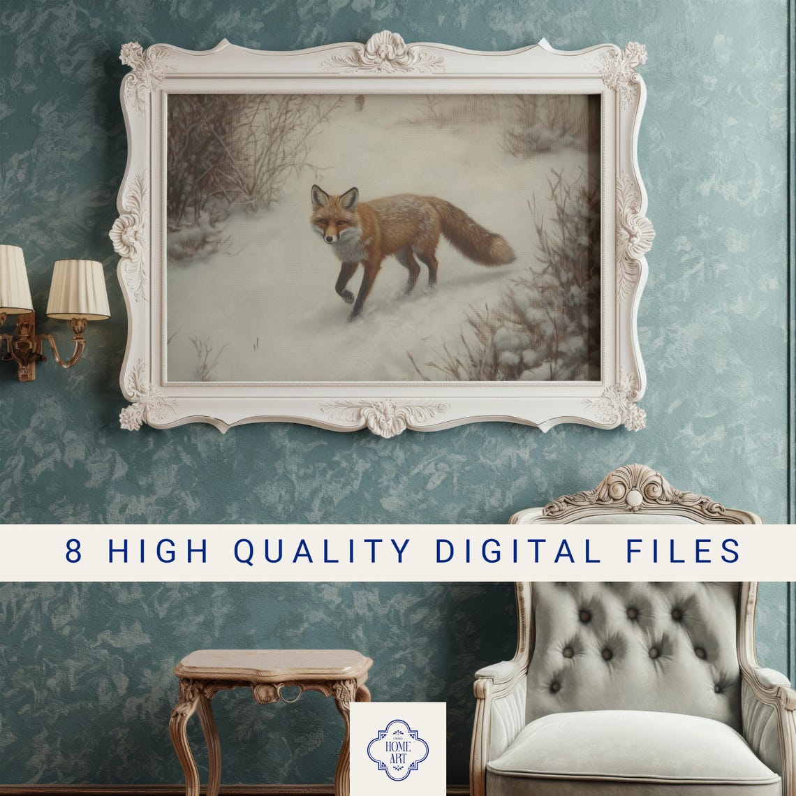 Red Fox Walking Through Deep Snow Vintage Winter Wildlife Poster - Image 3