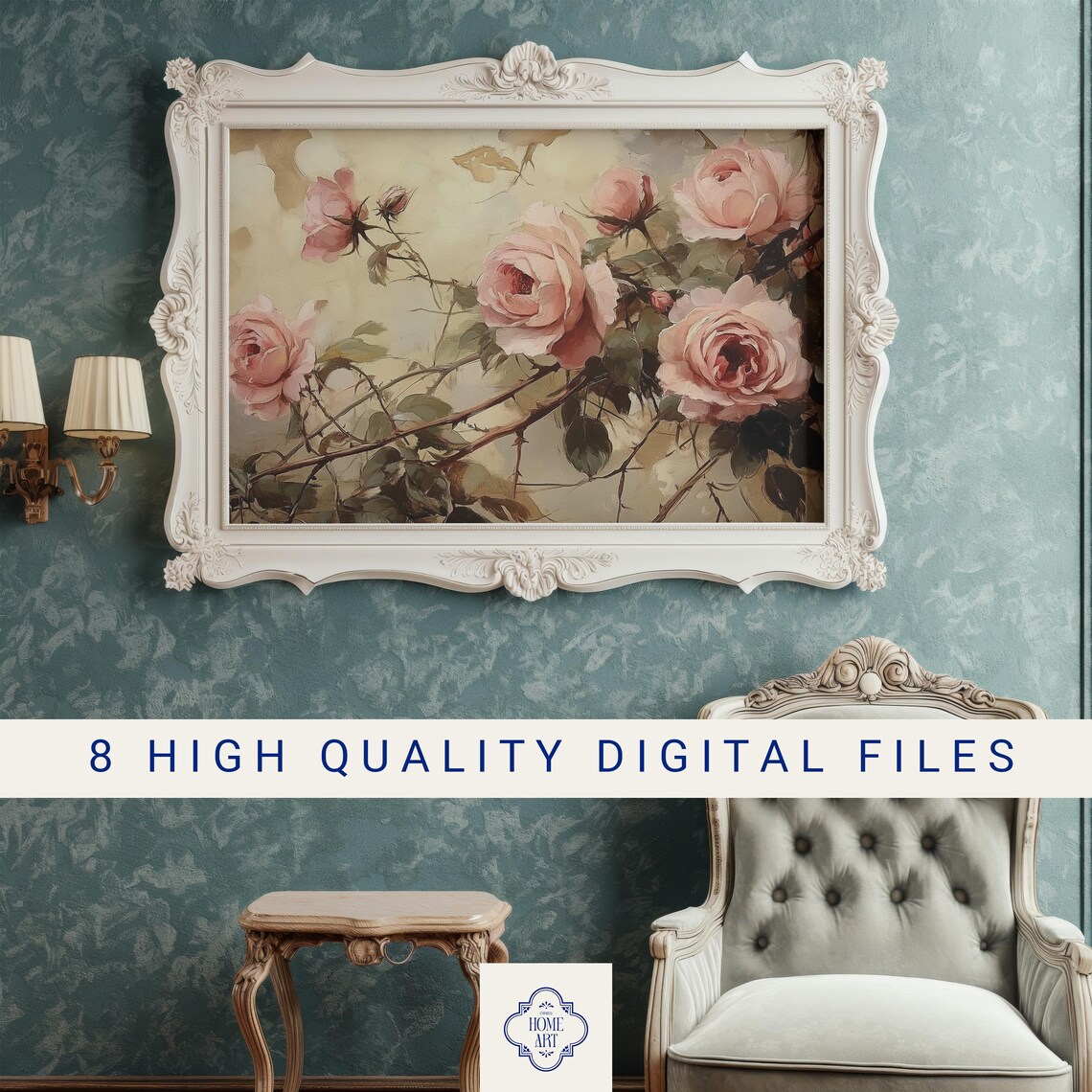 Pink Climbing Roses Romantic Vintage Garden Flower Painting Wall Art - Image 3