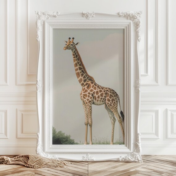 Giraffe Safari Animal Nursery Vintage Kids Wildlife Art Poster
