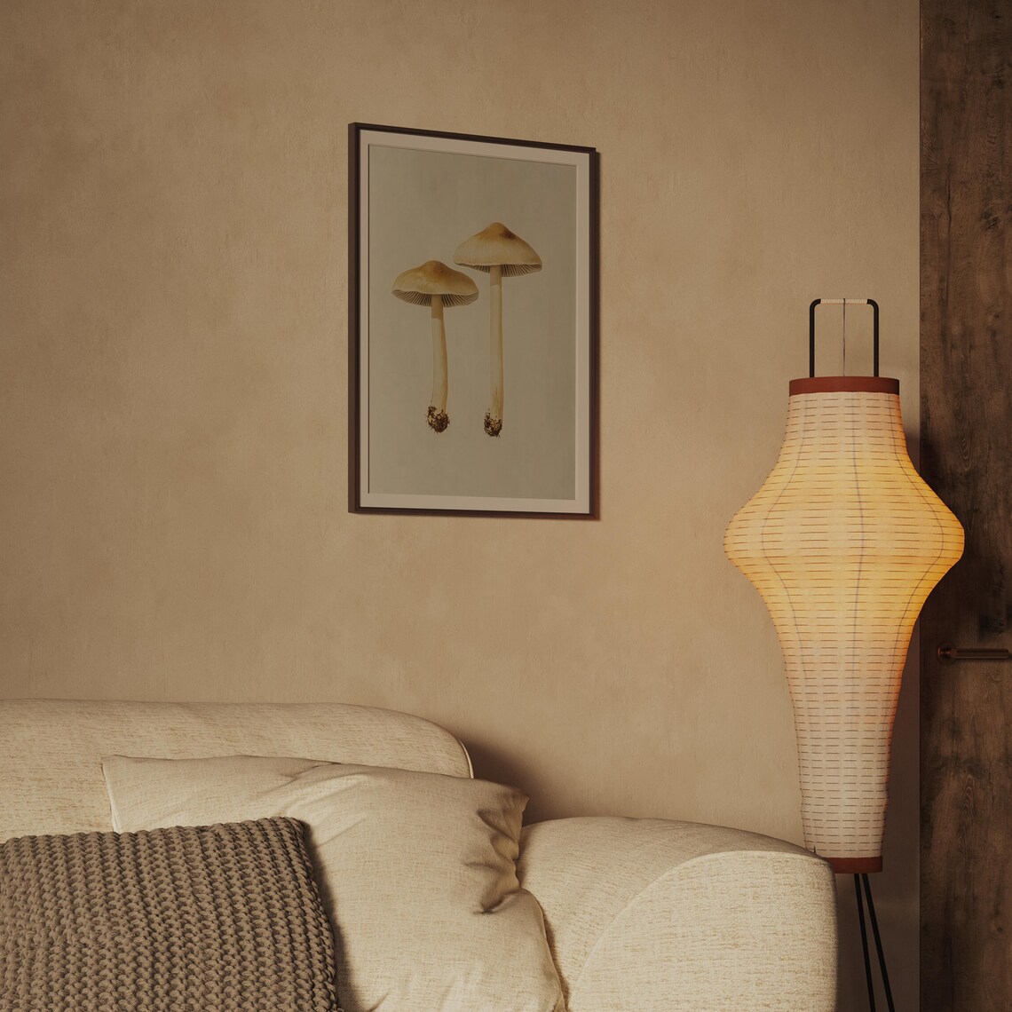Pair of Minimalist Mushrooms on Cream Botanical Still Life Poster - Image 2