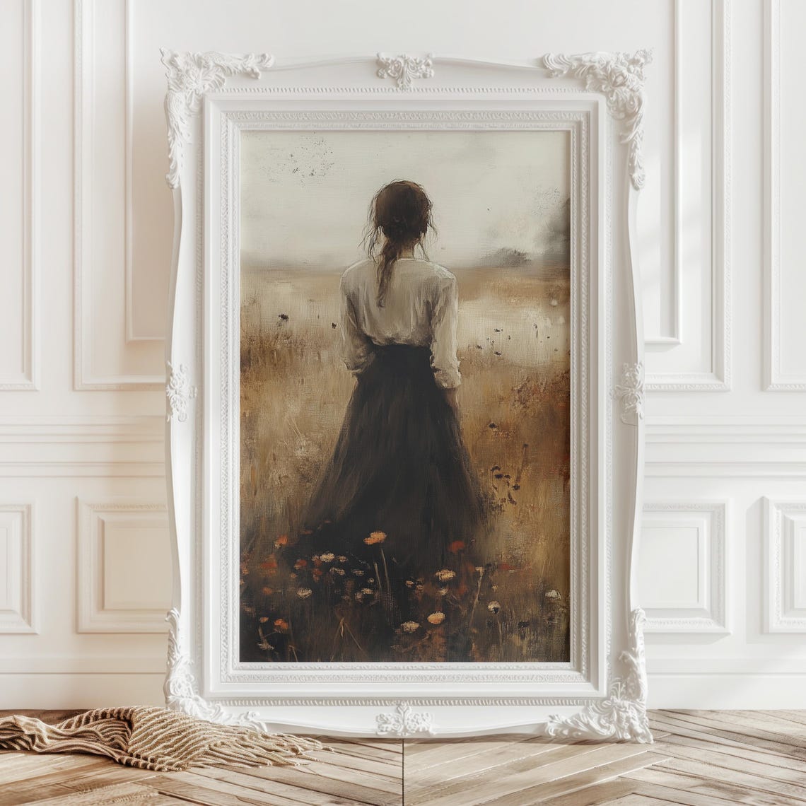 Woman Wildflower Meadow Moody Vintage Dark Romantic Wall Art