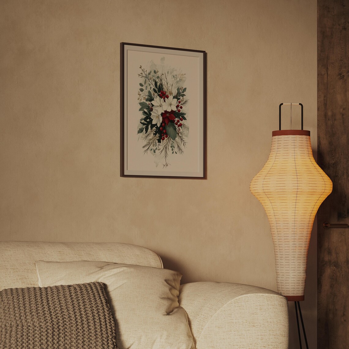 Christmas Floral Bouquet White Blooms Red Berries Watercolor Poster - Image 2