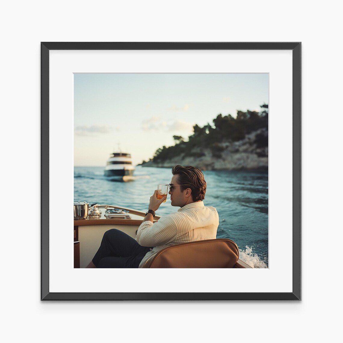 Old Money Yacht Lifestyle Man Drinking At Sea Luxury Photo Poster