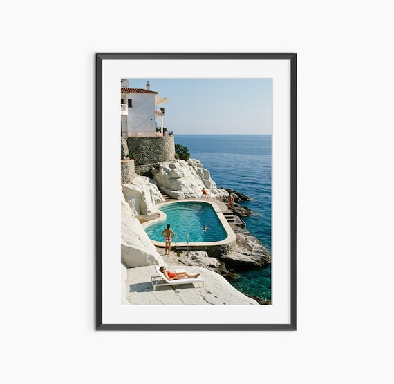 Mediterranean Cliffside Villa Pool Coastal Summer Photography Poster