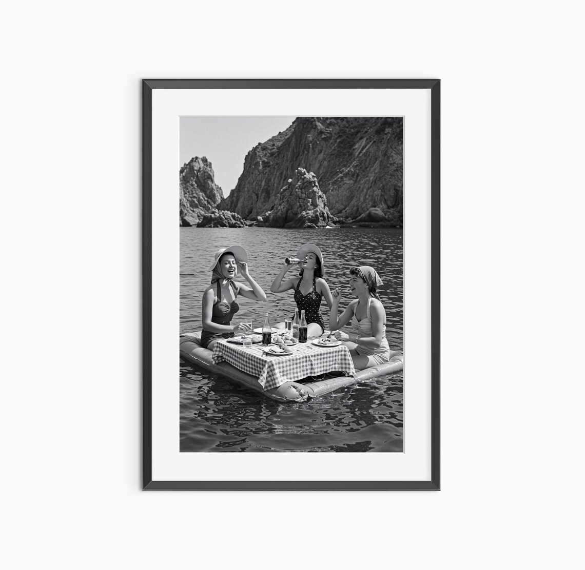 Vintage Lakeside Picnic Three Women Retro 1950s Photo Poster