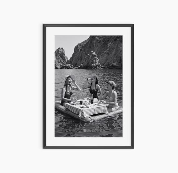 Picnic On Lake Photography Prints Funny Poster Fashion Wall Art Fine Black And White Museum Quality