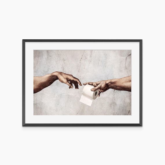 Creation of Adam Toilet Paper Parody Funny Bathroom Art Poster
