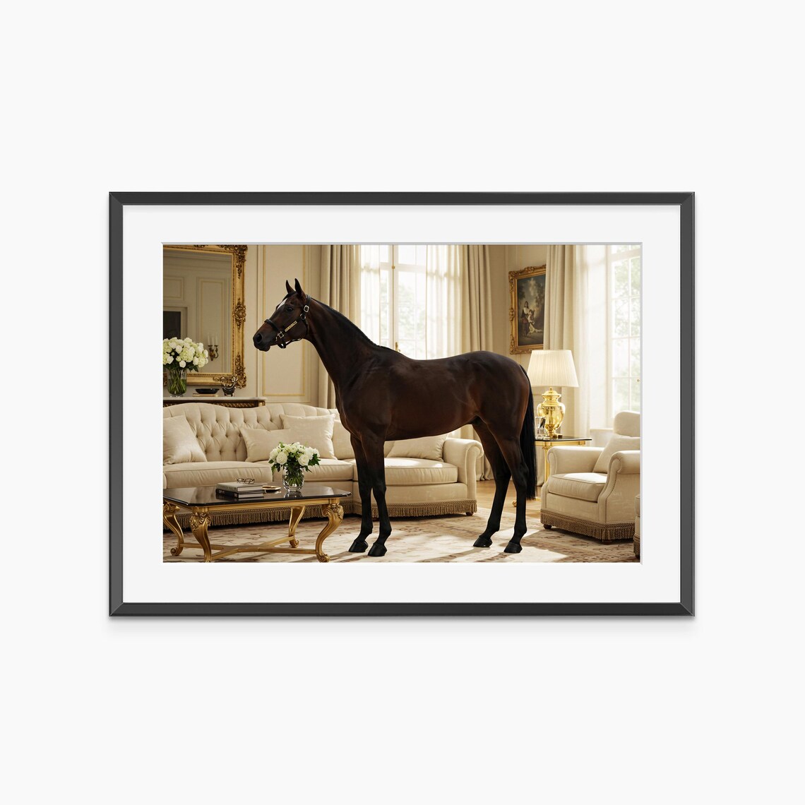 Horse In Elegant Living Room Surreal Equestrian Fine Art Poster