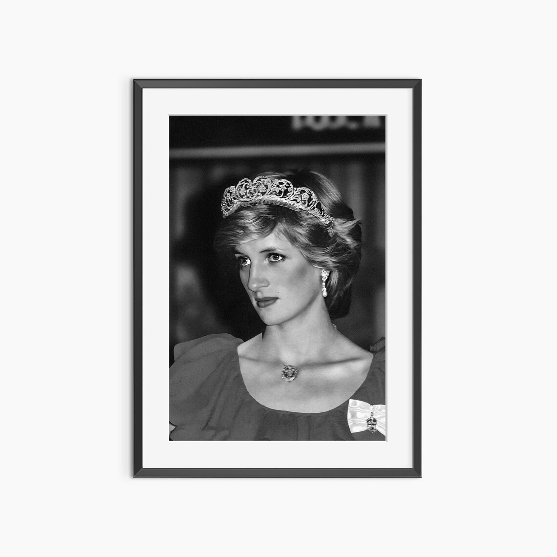 Princess Diana Black and White Tiara Portrait Royal Wall Art