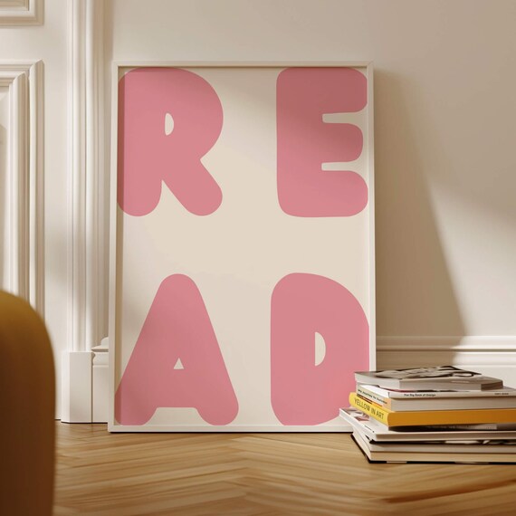 Read Pink Bubble Letters Library Bookish Art Print Decor Room