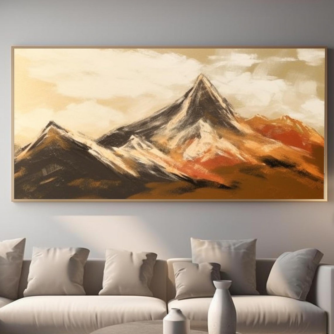 Original Mountain Painting 3d Impasto Textured Wall Art Abstract Snow Peak Artwork Orange And Brown Wall Decor Living Room Art - Image 4