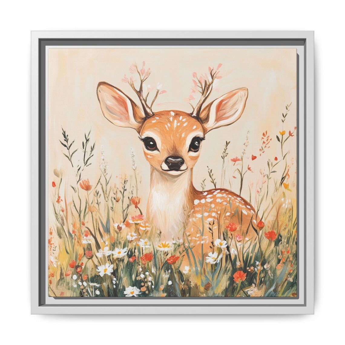 Baby Deer Fawn Wildflower Meadow Cute Nursery Animal Art Poster