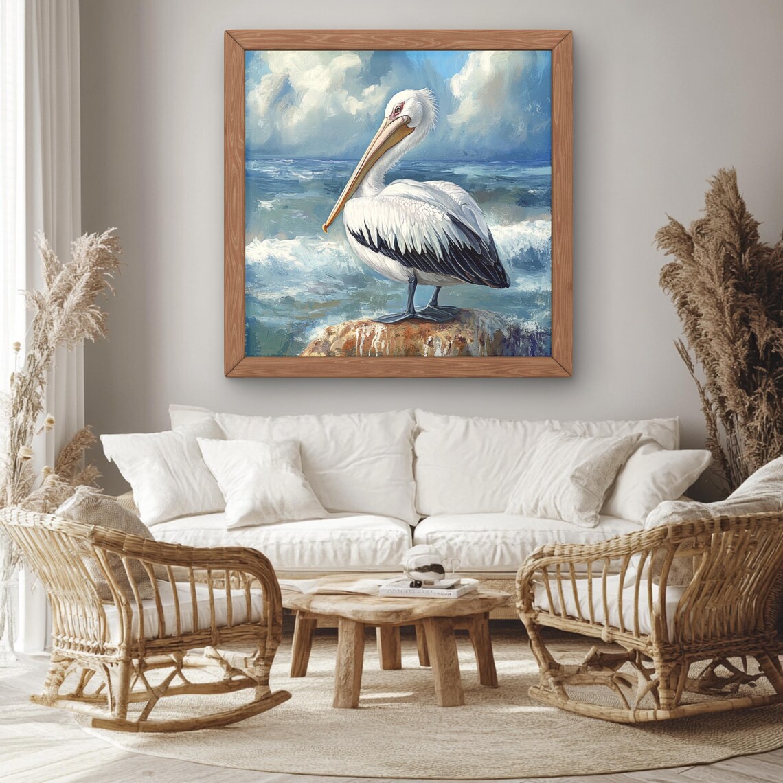 Vintage Style Abstract Pelican, Coastal Bird Art Print
