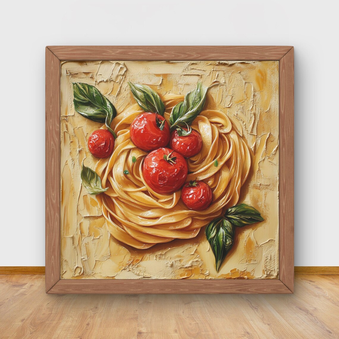 Fettuccine Nest Tomato Basil Impasto Oil Painting Italian Art Poster