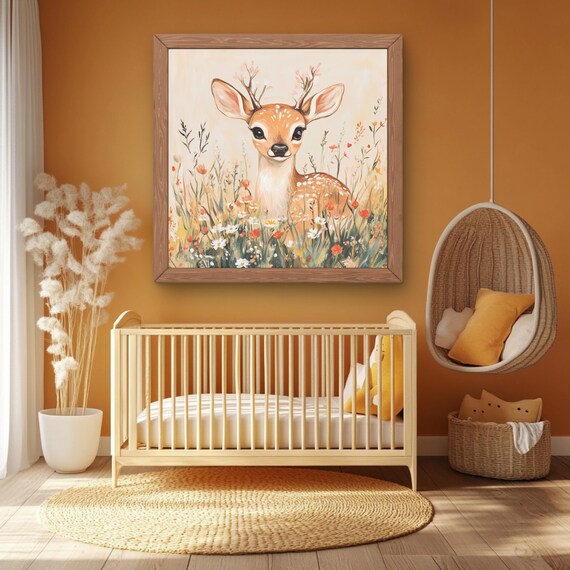 Baby Deer Fawn Wildflowers Whimsical Nursery Room Art Poster
