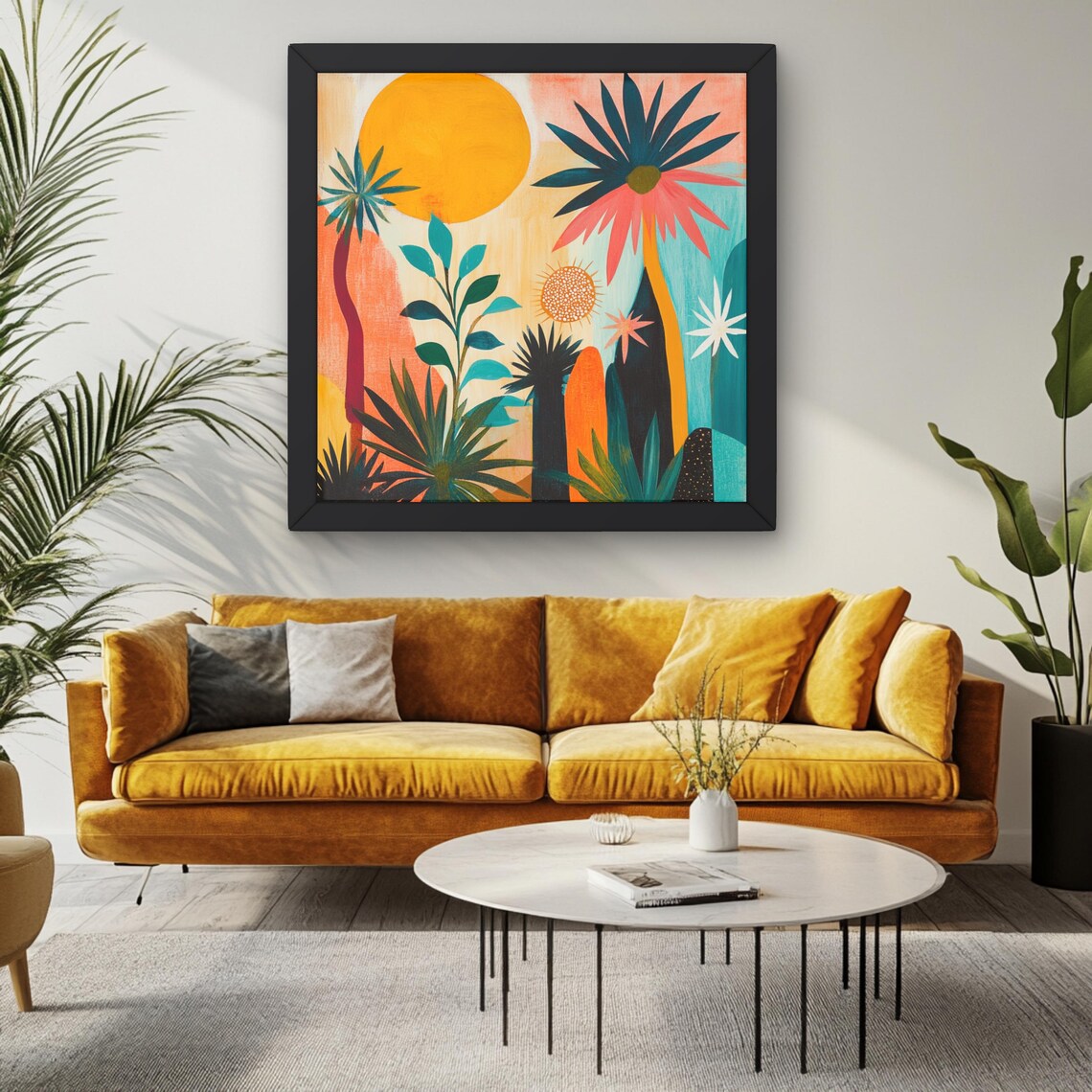Mid Century Boho Botanical Floral Abstract Painting