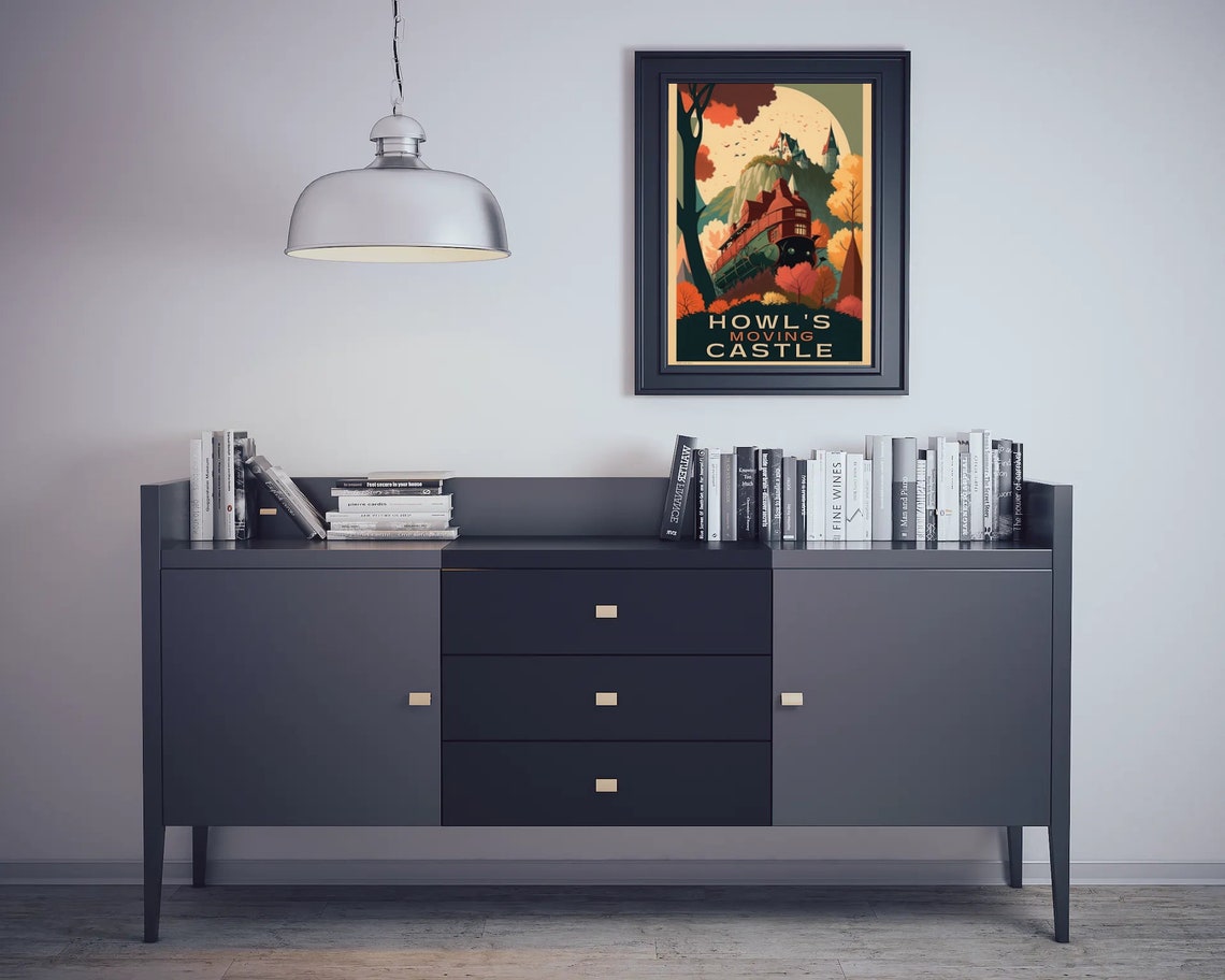 Howl's Moving Castle Retro Vintage Travel Poster Autumn Moonlight Art - Image 5