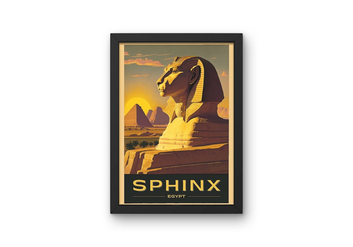Great Sphinx Egypt Retro Vintage Travel Poster Desert Sunset View - Image 4