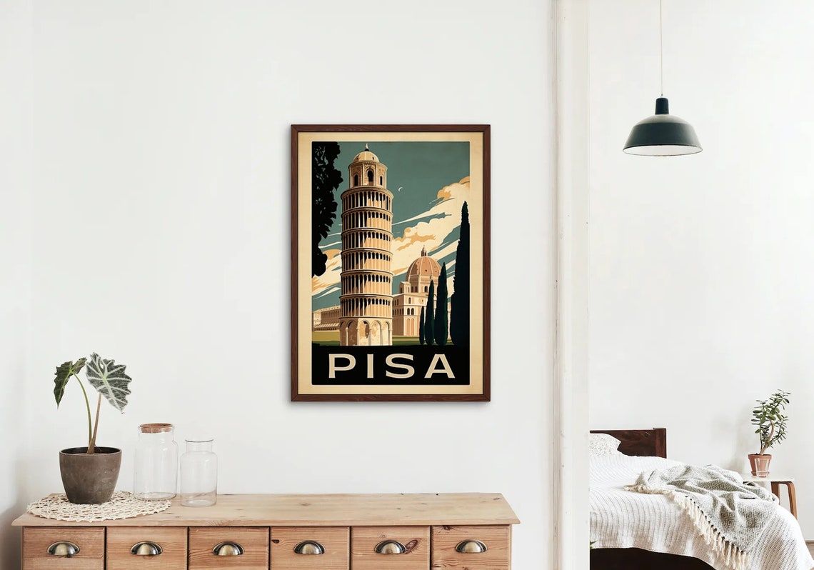 Leaning Tower of Pisa Italy Retro Vintage Travel Poster Landmark View - Image 2