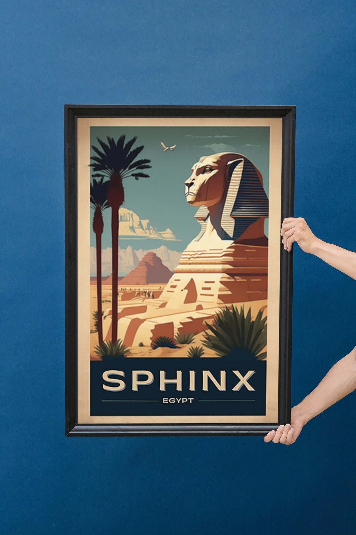 Giza Egypt Sphinx Palm Trees Sunlit Desert Vintage Travel Poster - Image 5