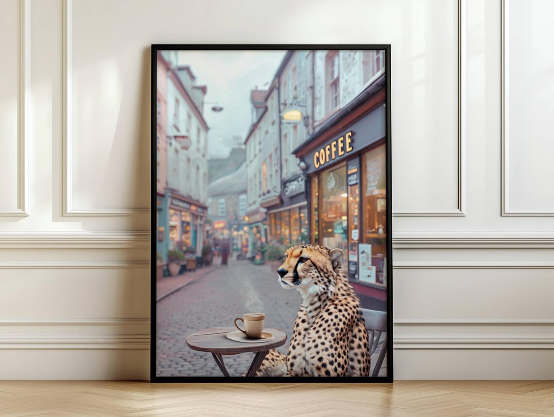 Cheetah Coffee Shop Art, Europe Inspired