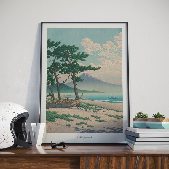 Sandy Beach Hasui Kawase Wall Art Travel Decor Vintage Japanese Woodblock Print Retro Mountain Ocean Landscape Ukiyoe