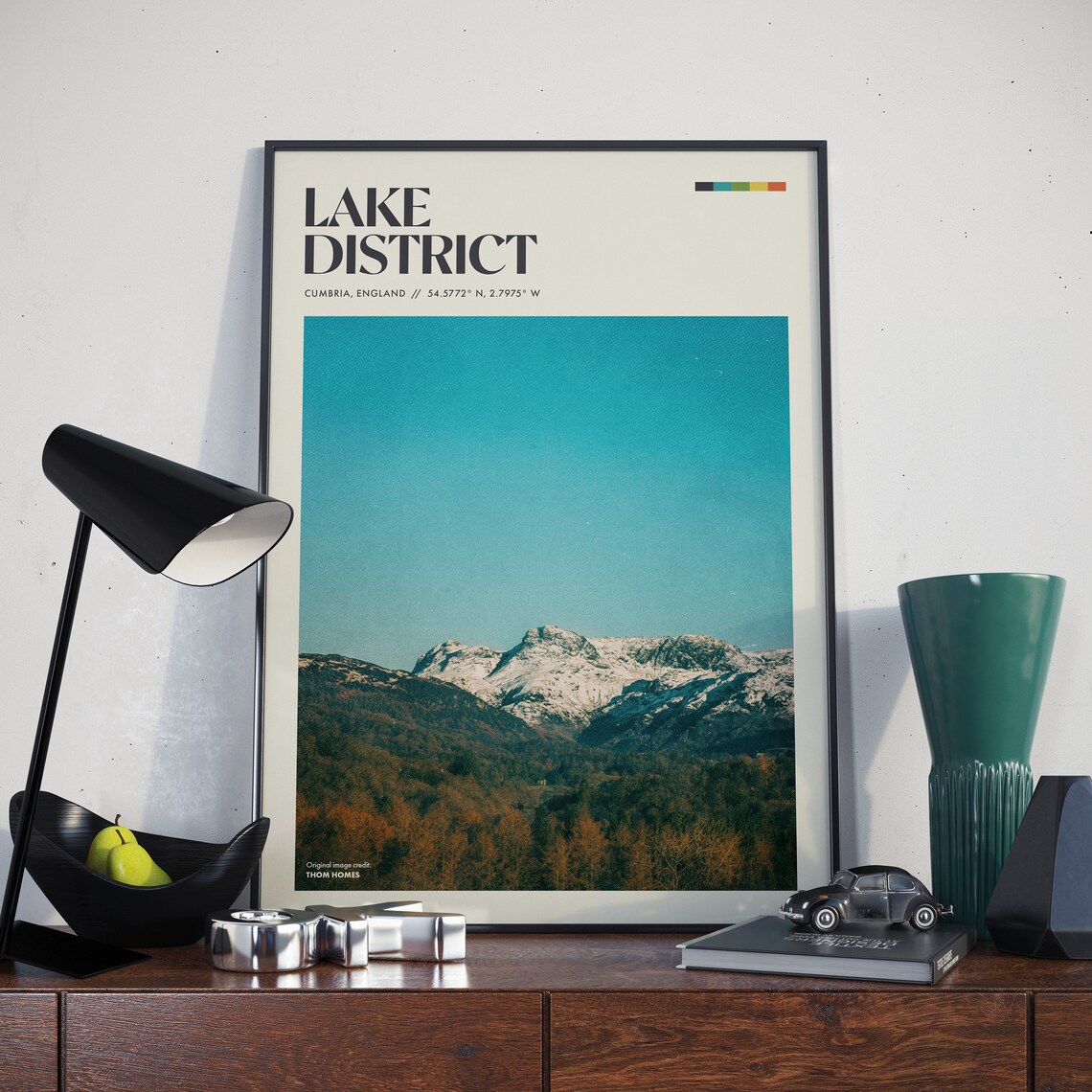 Lake District Vintage Travel Poster, Rustic Landscape