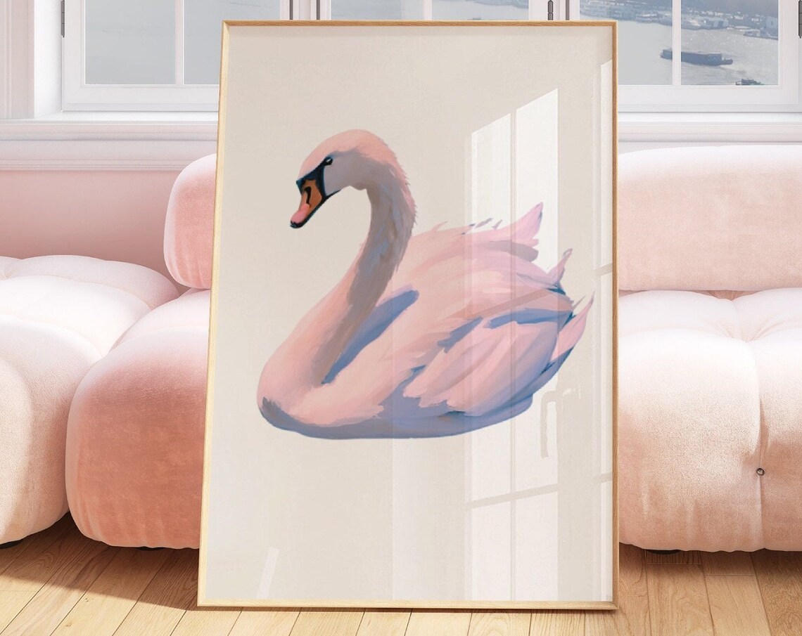 Pink Swan Watercolor Painting Pastel Nursery Kids Room Poster