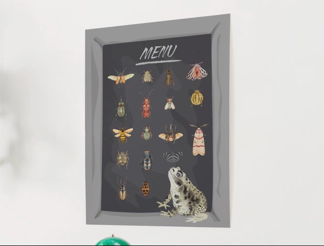 Frog Watching Insects Menu Chart Vintage Naturalist Bugs Poster - Image 2