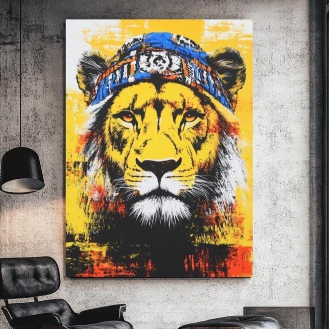 Tribal Lion Headwrap Bold Yellow Safari Boho Urban Jungle Poster