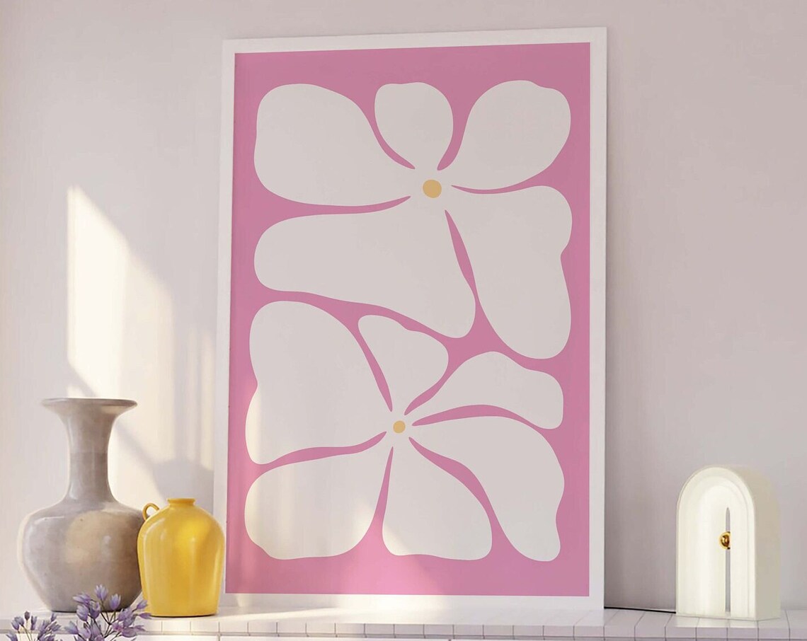 Pink White Bold Abstract Flower Minimalist Poster For Girls Room - Image 4