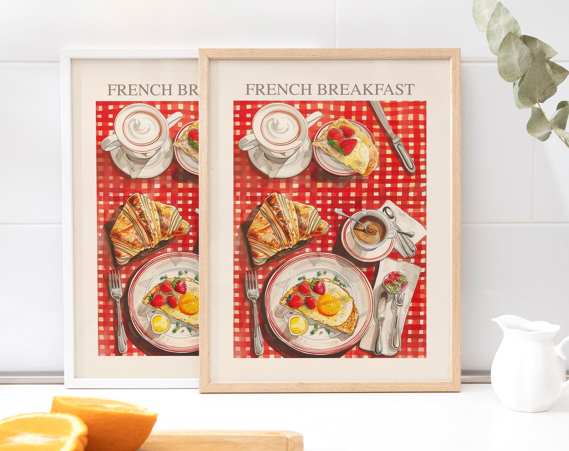 French Breakfast Croissant Coffee Crepes Illustrated Food Art Poster - Image 2