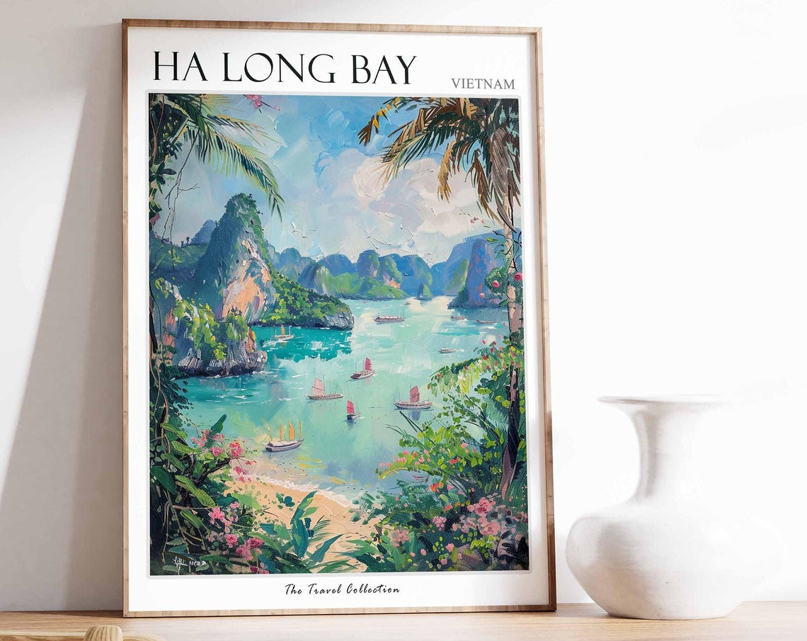 H Long Bay Poster Vietnam Travel Print Vietnamese Decor Asia Travel Poster Asian Wall Art H Long Bay Gift H Long Bay Travel Poster