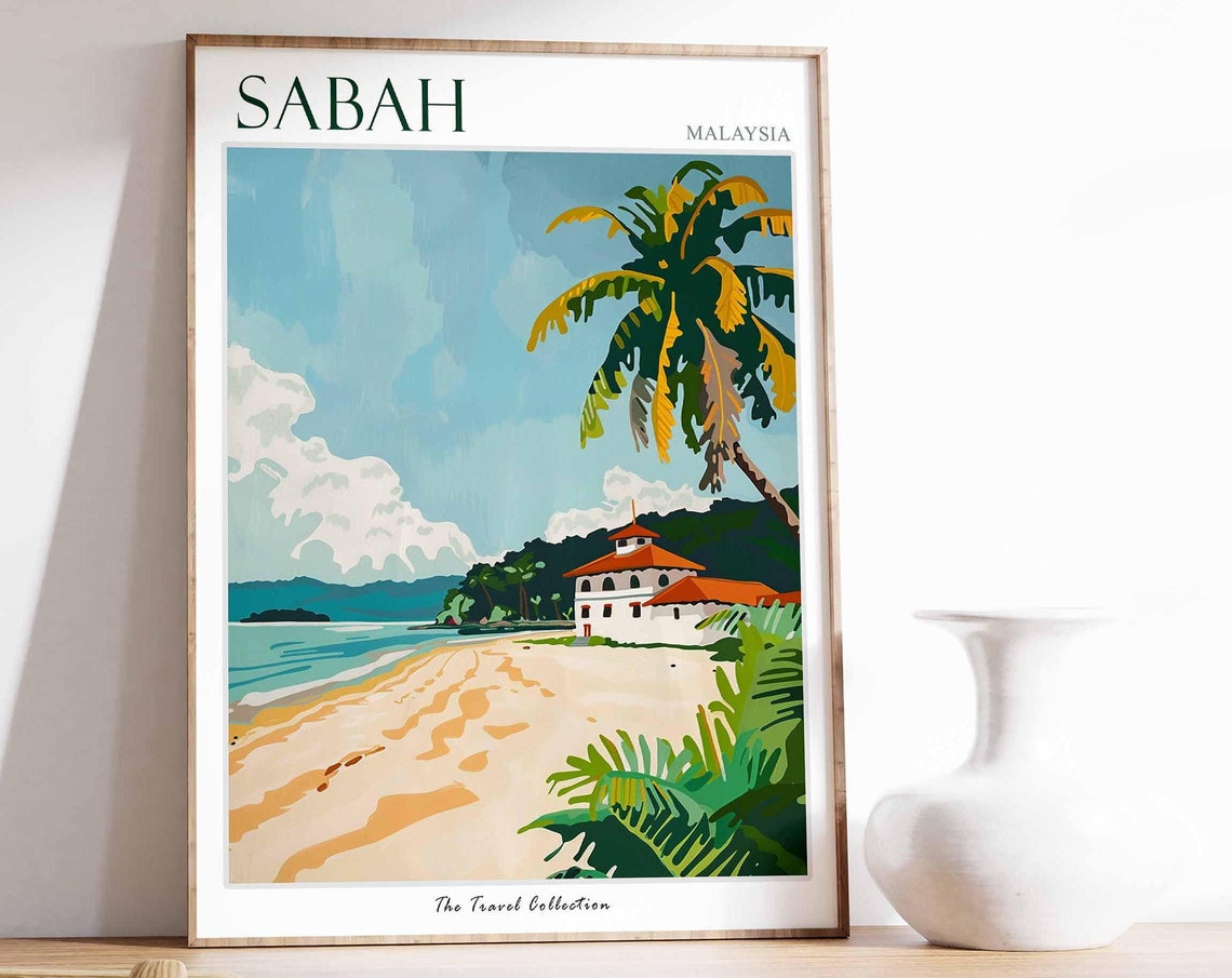Sabah Poster Malaysia Travel Print Malaysian Decor Asia Travel Poster Asian Wall Art Botanical Print Sabah Gift Sabah Travel Poster