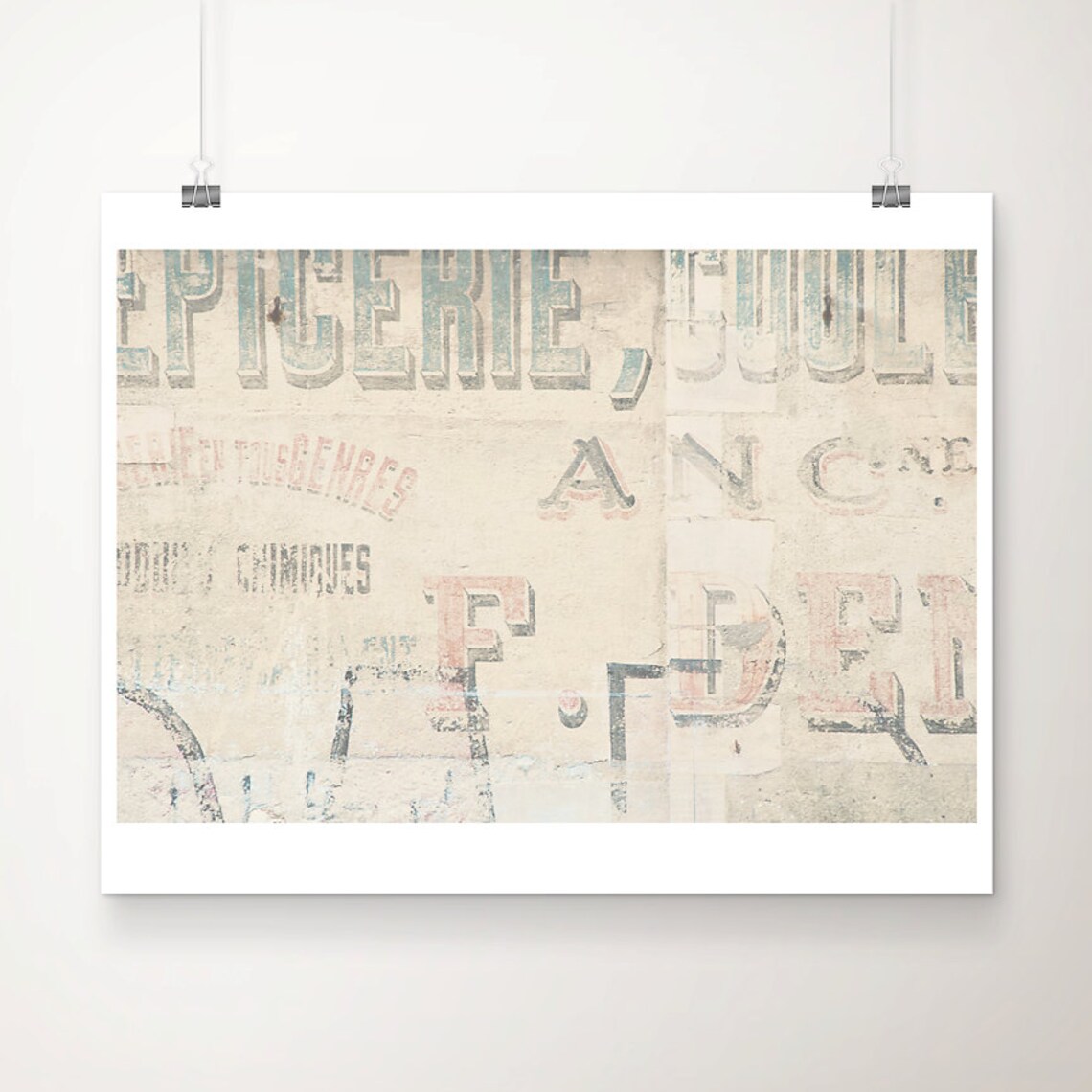 Vintage French Faded Painted Wall Advertising Sign Photo Poster