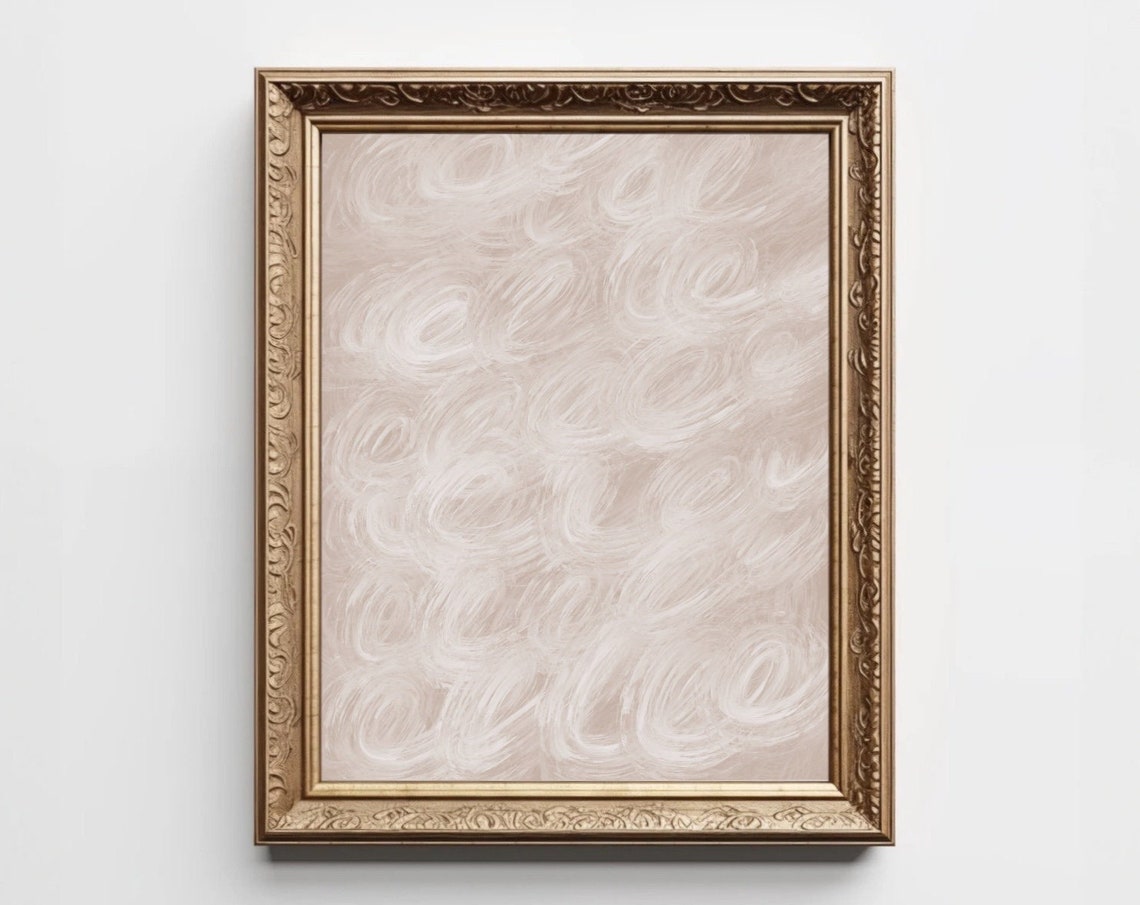Cream Beige Swirl Brushstroke Minimalist Abstract Painting Wall Art