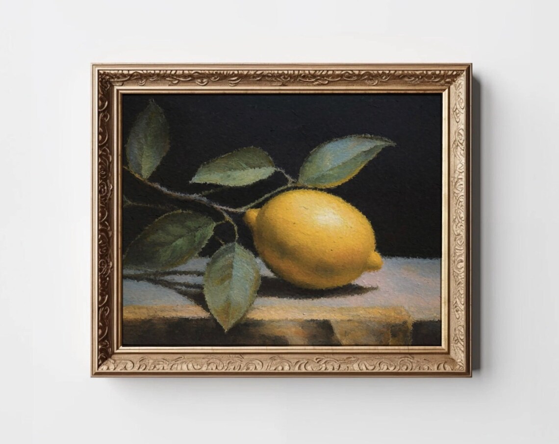 Lemon Still Life Oil Painting, Kitchen Wall Art