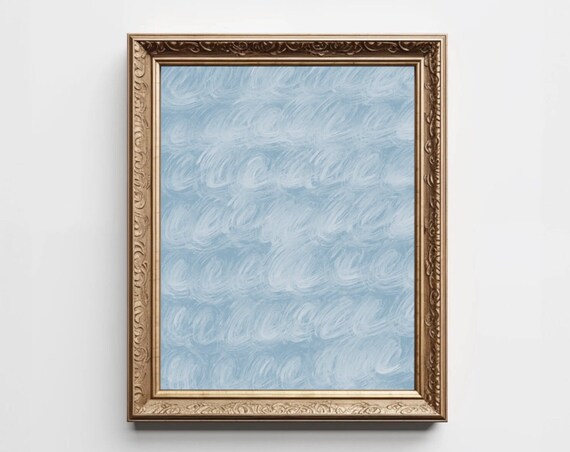Light Blue Abstract With White Swirl Brushstrokes Calming Art Print