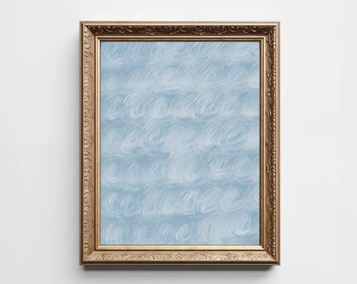 Light Blue Abstract With White Swirl Brushstrokes Calming Art Print