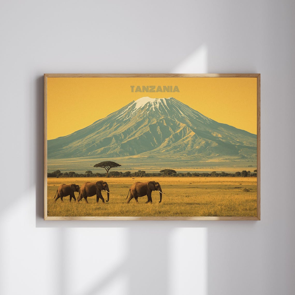Mount Kilimanjaro Tanzania Elephant Safari Sunset Retro Poster