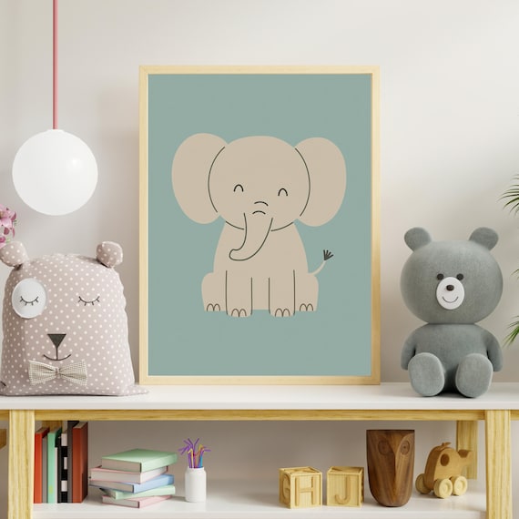 Cute Baby Elephant Minimalist Pastel Nursery Safari Wall Art Decor