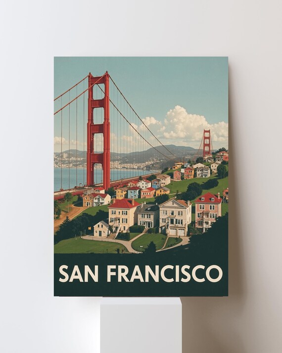 San Francisco Golden Gate Bridge Retro California View Poster