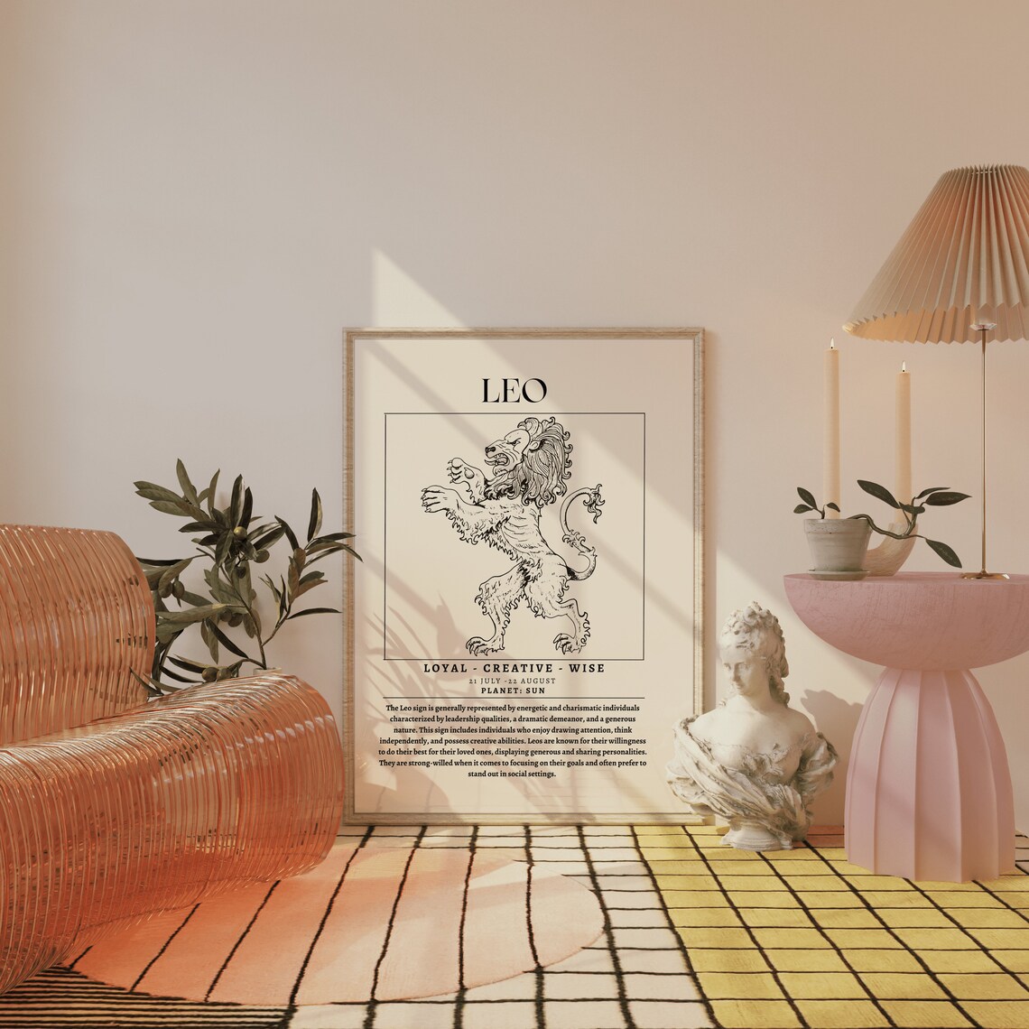 Leo Zodiac Lion Illustration Poster with Sign Traits for Astrology Wall Decor - Image 2