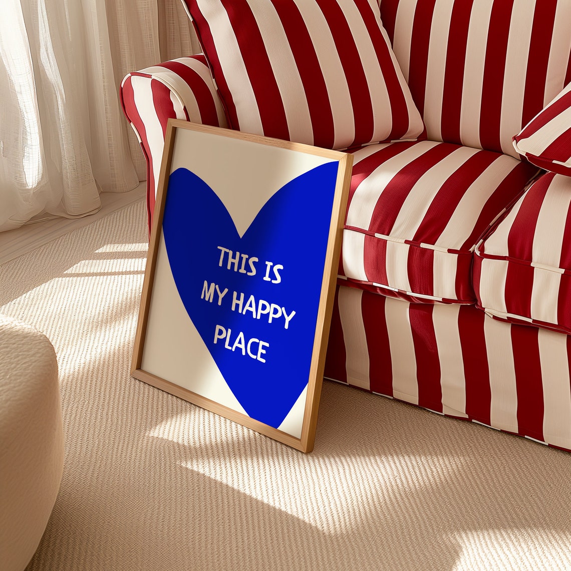 This Is My Happy Place Blue Heart Cream Quote Poster for Bedroom Decor - Image 2