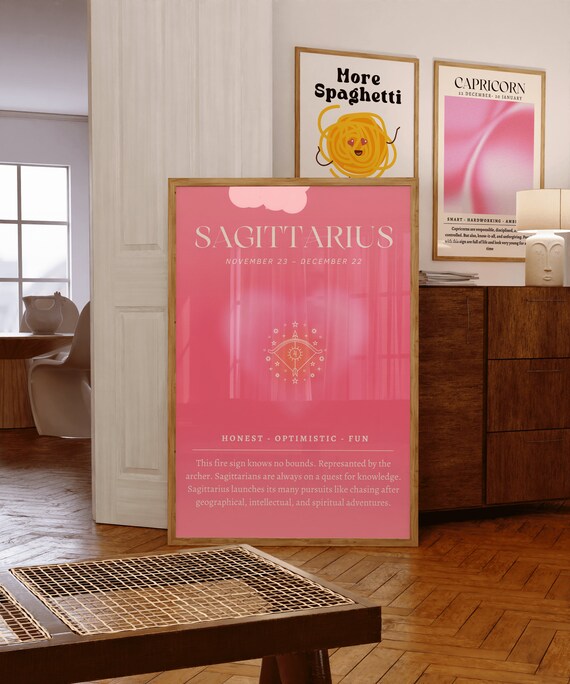 Sagittarius Pink Zodiac Star Sign Poster for November December Birthday Gift