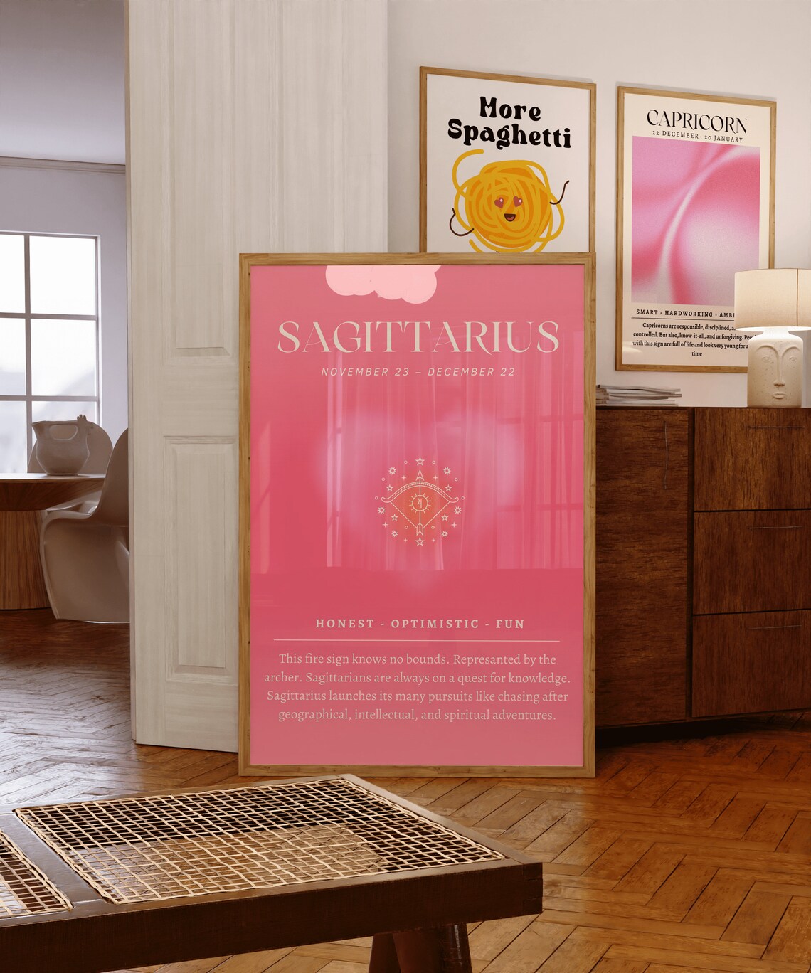 Sagittarius Pink Zodiac Star Sign Poster for November December Birthday Gift